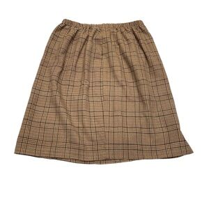 Vintage Plaid Elastic Waist Skirt 3X Brown Tan Check A-Line Retro 80s 90s USA